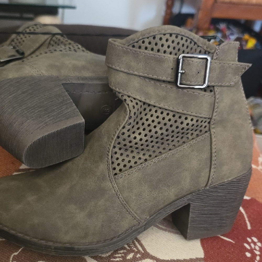 Olive Ankle Boots with Buckle Detail